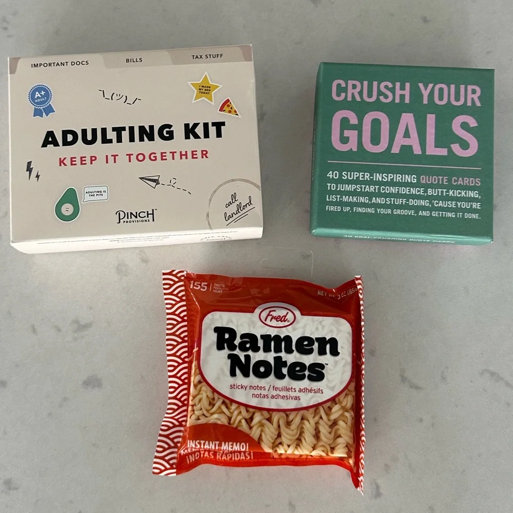 Fun Bundle of Adulting Kit, Crush your Goals and Ramen Post it Notes